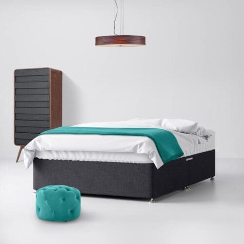 Double - Divan Bed - Dark Grey - Charcoal - Fabric - 4ft6 - Happy Beds