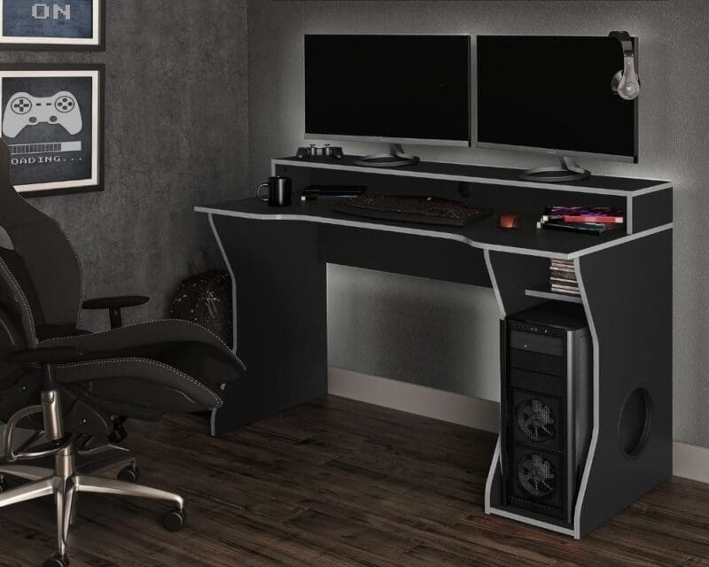 Enzo - Gaming Desk - Black/Silver - Wooden - Happy Beds