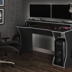 Enzo Gaming Desk BlackSilver Wooden Happy Beds 2 1