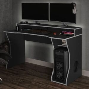 Enzo Gaming Desk BlackSilver Wooden Happy Beds 3 1