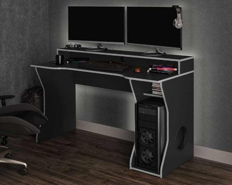 Enzo Gaming Desk BlackSilver Wooden Happy Beds 3 1