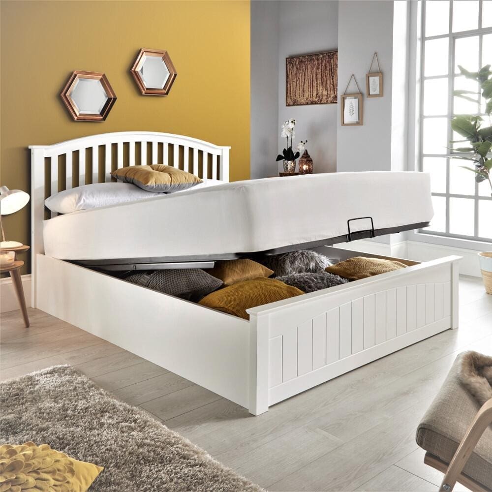 Grayson - Double - Ottoman Bed - White - Wood - 4ft6 - Happy Beds
