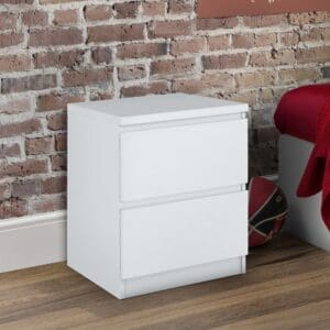 Jupiter 2 Drawer Bedside Table White Wooden Happy Beds 2 1