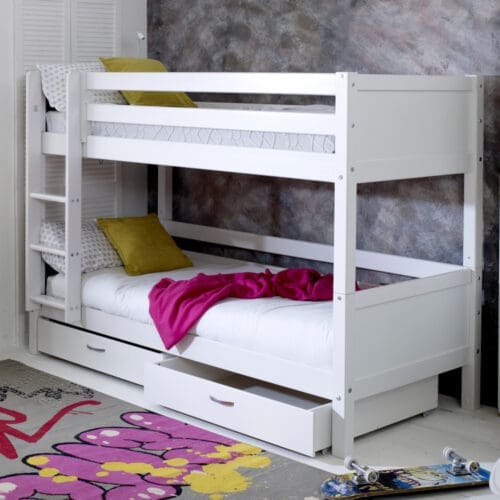 Nordic - EU Single - Bunk Bed With Storage Drawers - White - Wooden - EU3ft - Happy Beds
