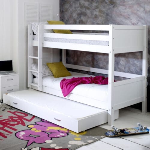 Nordic - EU Single - Groove Bunk Bed With Guest Bed - White - Wooden - EU3ft - Happy Beds