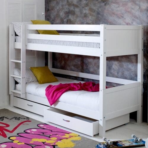 Nordic - EU Single - Groove Bunk Bed With Storage Drawers - White - Wooden - EU3ft - Happy Beds