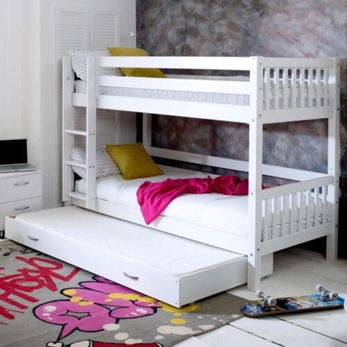 Nordic - EU Single - Slatted Bunk Bed With Guest Bed - White - Wooden - EU3ft - Happy Beds