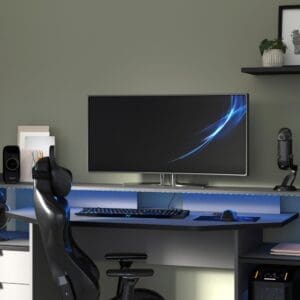 SetUp Large Gaming Desk with LEDs GreyWhite Wooden Happy Beds 4 1