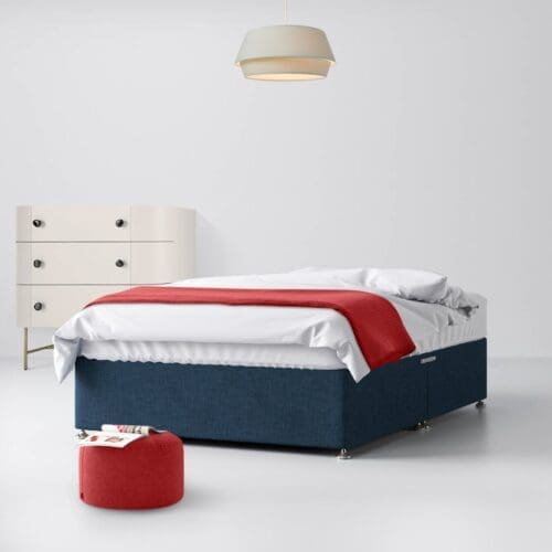 Single - Divan Bed - With Storage - Dark Blue - Fabric - 3ft - Happy Beds