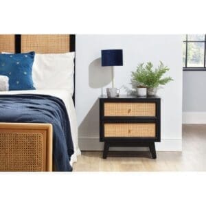 Desser Venice 2 Drawer Rattan Bedside Table In Black