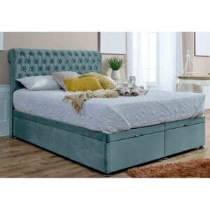 Eleganza Home Eleganza Santino Divan Ottoman Plush Small Double Bed Frame - Duck Egg