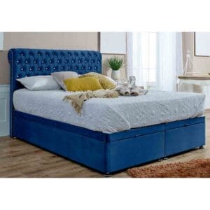 Eleganza Home Eleganza Santino Divan Ottoman with matching Footboard Plush Small Double Bed Frame - Blue