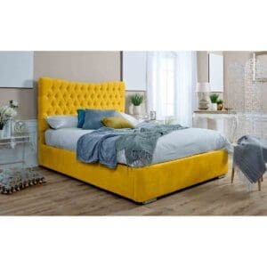 Eleganza Home Eleganza Magenta Ottoman Plush Small Double Bed Frame - Mustard Gold