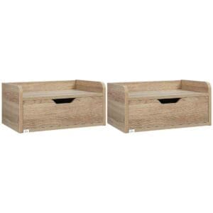 Homcom Floating Bedside Table Set Of 2, Natural