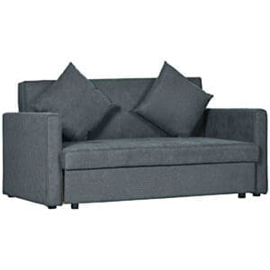 Homcom Convertible 2 Seater Sofa Bed With 2 Cushions Storage, Dark Grey