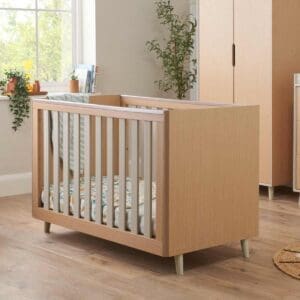 Tutti Bambini Fika Mini Cot Bed - Light Oak/White Sand