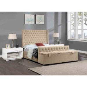 Eleganza Home Eleganza Devlet Upholstered Bed Frame Plush Velvet Fabric Small Double Cream