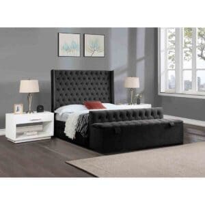 Eleganza Home Eleganza Devlet Upholstered Bed Frame Plush Velvet Fabric Small Double Black