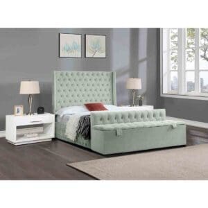 Eleganza Home Eleganza Devlet Upholstered Bed Frame Plush Velvet Fabric Small Double Blue