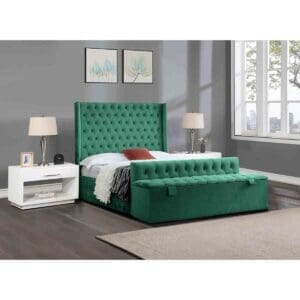 Eleganza Home Eleganza Devlet Upholstered Bed Frame Plush Velvet Fabric Small Double Green