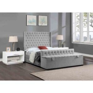 Eleganza Home Eleganza Devlet Upholstered Bed Frame Plush Velvet Fabric Small Double Grey