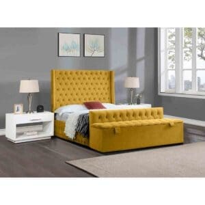 Eleganza Home Eleganza Devlet Upholstered Bed Frame Plush Velvet Fabric Small Double Yellow