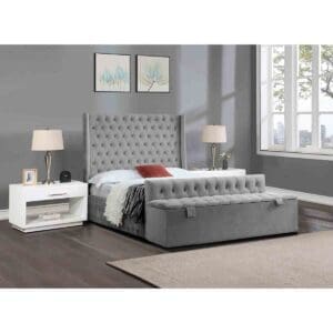 Eleganza Home Eleganza Devlet Upholstered Bed Frame Plush Velvet Fabric Small Double Silver