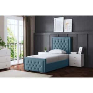 DS Living DS Living Allegra Upholstered Metallic Blue Bed With Headboard Small Double