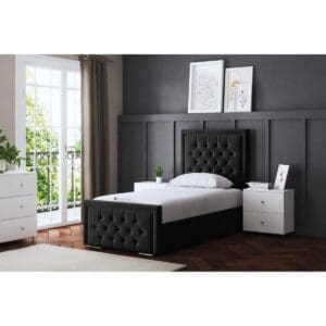 DS Living DS Living Allegra Upholstered Black Ottoman Bed With Headboard Small Double