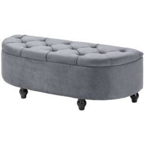 HOMCOM Semi-Circle Bed End Bench Ottoman w/ Storage Tufted Upholstered Accent Seat Footrest Stool w/ Rubberwood Legs for Bedroom & Entryway   Aosom UK