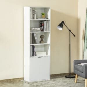 HOMCOM 2 Door 4 Shelves Tall Bookcase Modern Storage Cupboard Display Unit for Living Room Study Bedroom Home Office Furniture White   Aosom UK