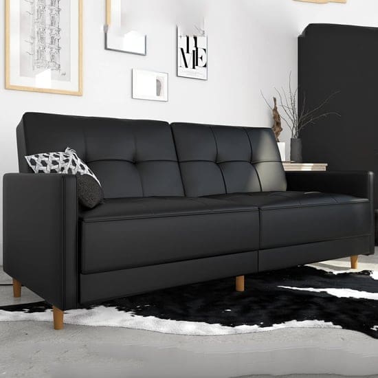 andorra faux leather sofa bed wooden legs black