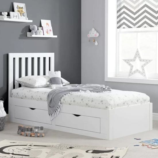 aspen wooden single bed 4 drawers white