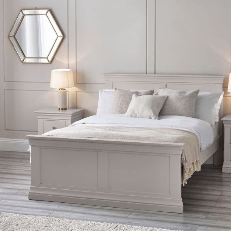 calida wooden double bed light grey