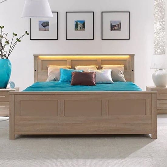 canton double bed storage sonoma oak led