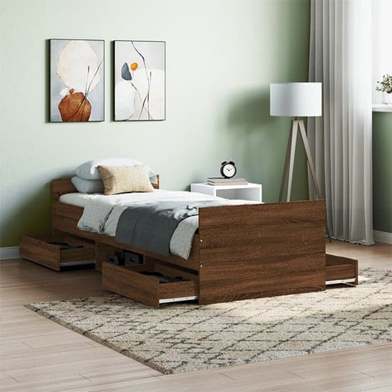 carpi single bed 4 drawers brown oak