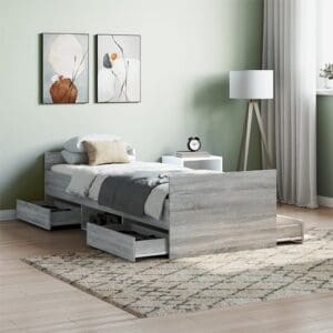 Carpi Wooden Single Bed With 4 Drawers in Grey Sonoma Oak