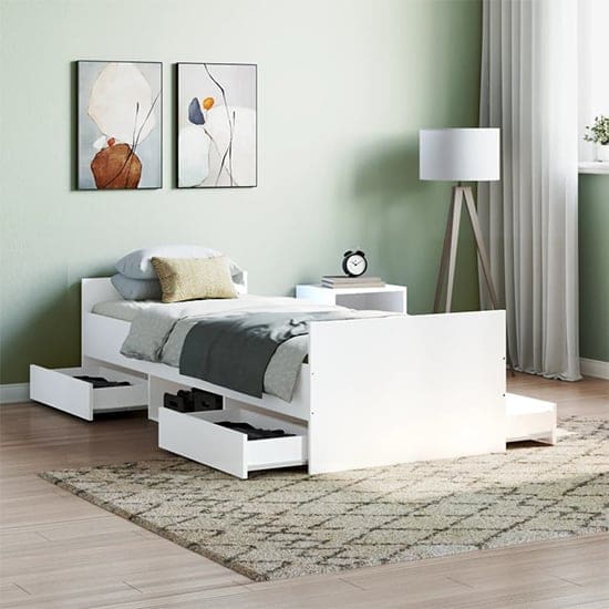 carpi single bed 4 drawers white