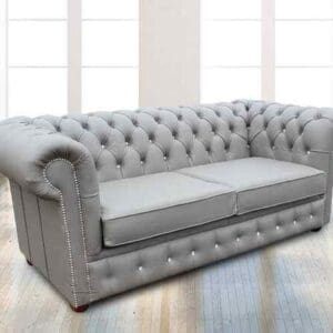 Chesterfield 2 Seater Sofa Bed CRYSTALLIZED Diamond Moon Mist Leather Offer