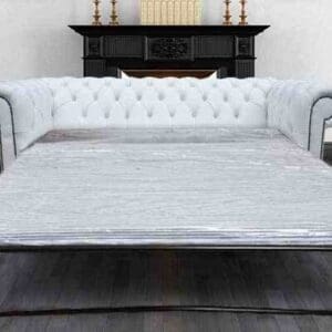 Pull Out Sofa Bed Single Size In Chesterfield Crystal Diamond White Real Leather