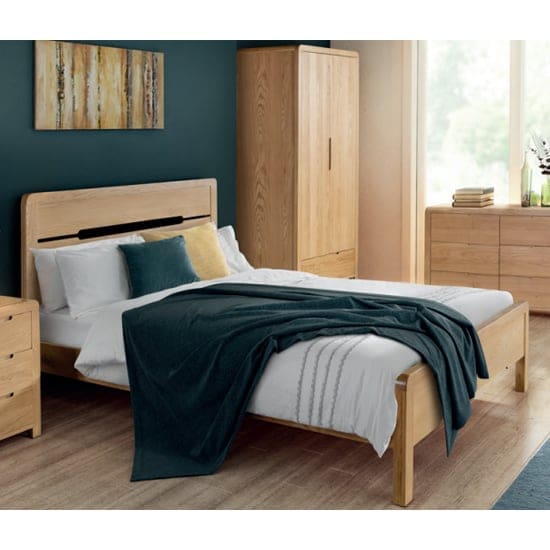 curve wooden double bed oak