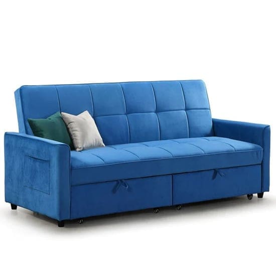 eskridge plush velvet sofa bed blue