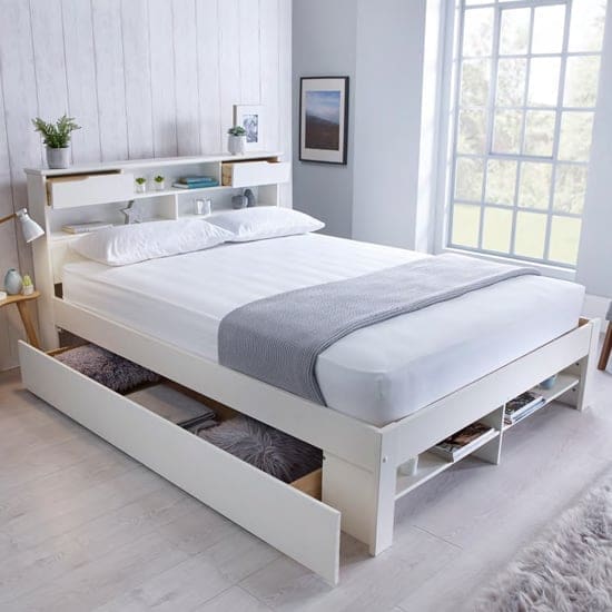 frisco double bed shelves white