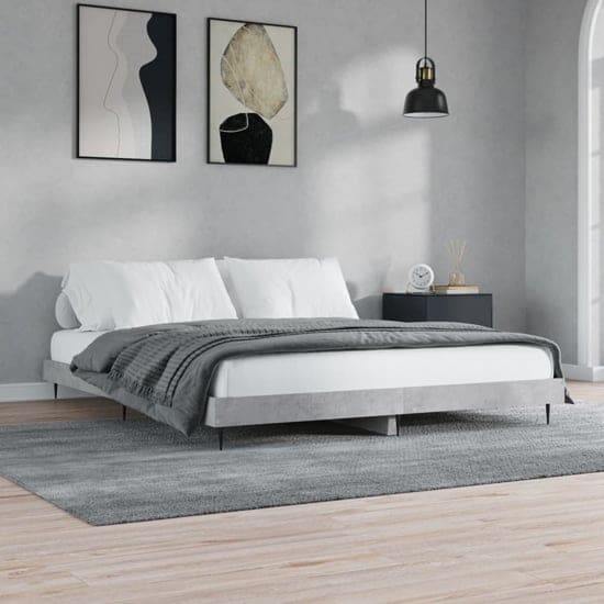 gemma wooden double bed concrete effect black legs