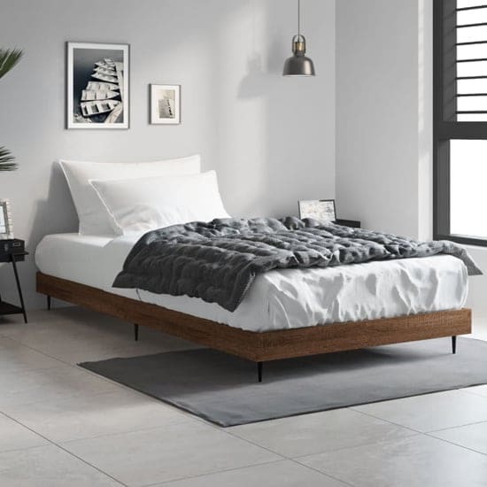 gemma wooden single bed brown oak black metal legs