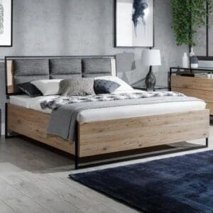 Groton Wooden Double Bed With Storage In Bordeaux Oak