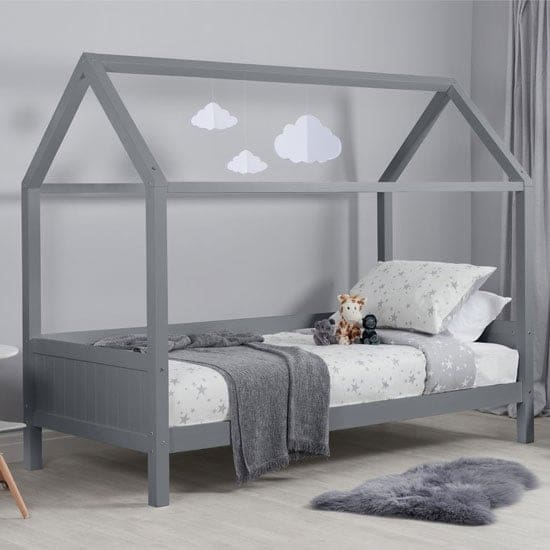 herrin wooden single bed grey