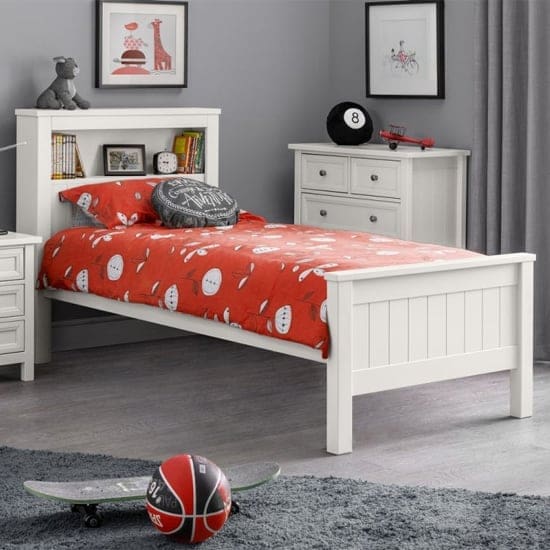 maine wooden double bed surf white with bookcase