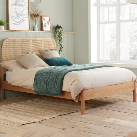 marot wooden double bed rattan headboard oak