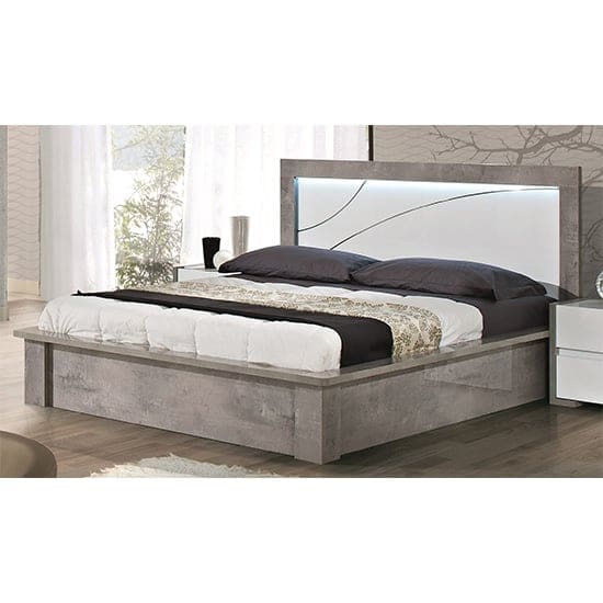 namilon led wooden double bed white grey marble effect